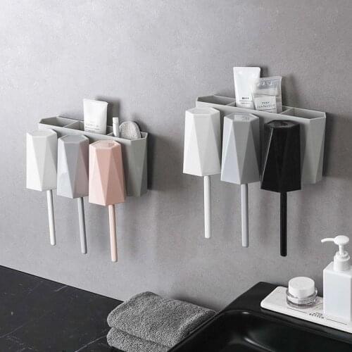 Bathroom Toothbrush Holder Set Wall mounted Toothbrush Holders with 3 Cups Home Organizer Bathroom Accessories