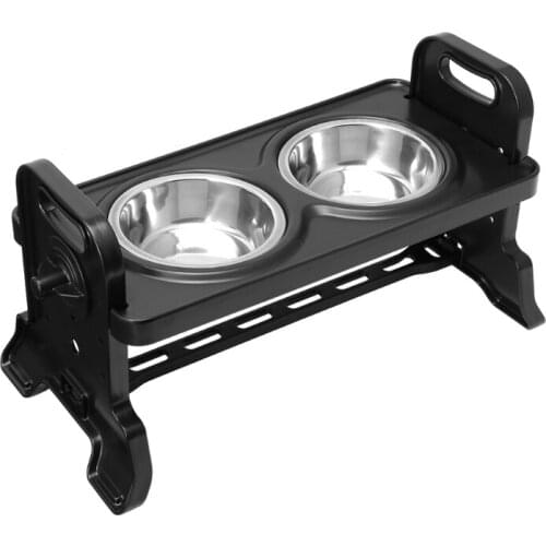 Anti-Slip Elevated Double Dog Bowls Adjustable Height Pet Feeding Dish Stainless Steel Foldable Puppy Cat Food Water Feeder R7RC