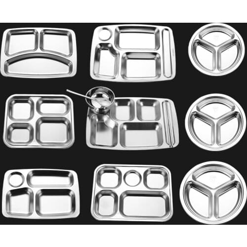 Dinner Plate 304 Stainless Steel Fast Food Plate Division Student Adult Separation Plate Three Grid Canteen