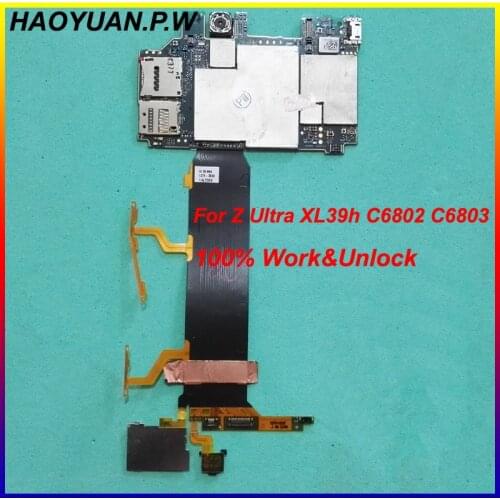 HAOYUAN.P.W Original Working Unlocked Mainboard Motherboard flex Cable For Sony Xperia Z Ultra XL39h WCDMA C6802 c6803 Board MB