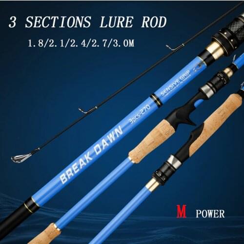 3 sections carbon Fishing lure rod 1.8/2.1/2.4/3.0M Spinning Rod M Power Casting Bait Pole Lure WT 4~40g For Fishing Tackle