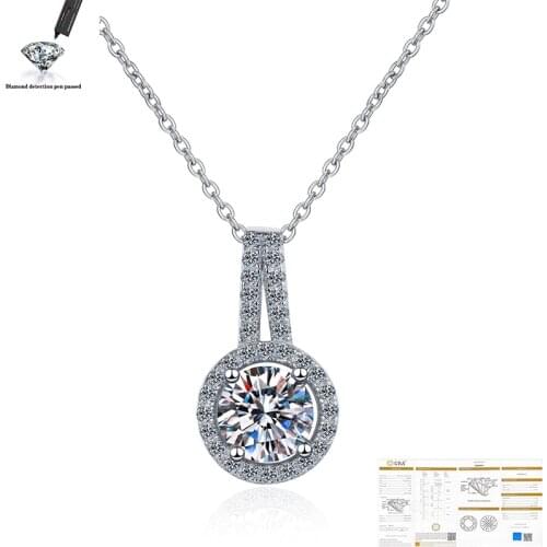 Veryins Sterling Silver S925 0.5ct 1ct 2ct D color Moissanite Halo Pedant Necklace for Women Gift