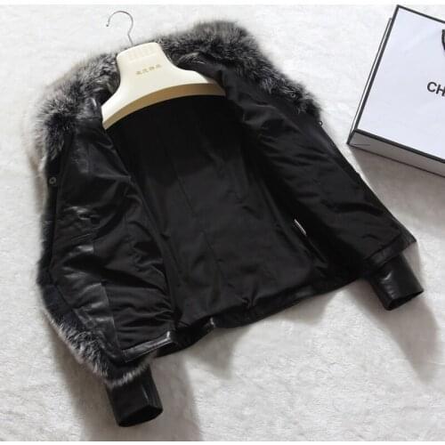 Genuine Leather Fox Fur Collar 100% Real Sheepskin Coat Winter Jacket Women Warm Parka Chaqueta Mujer MY4056