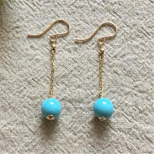 A pair Turquoise Gemstone DIY Earrings 18K Ear hook Aurora Dangle Irregular Popular Fashion Gift For Her simple
