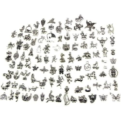 Animal Charms, Wholesale Bulk 100 Pack Mixed Tibetan Pendant Charms for Jewelry Making Bracelet Necklace DIY Crafts