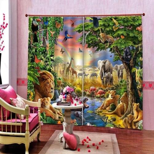 Custom Size 3D Animal Jungle Windows Curtains Backdrop Living Room Bedroom Thin Kitchen Curtains For Children Drapes Dropship