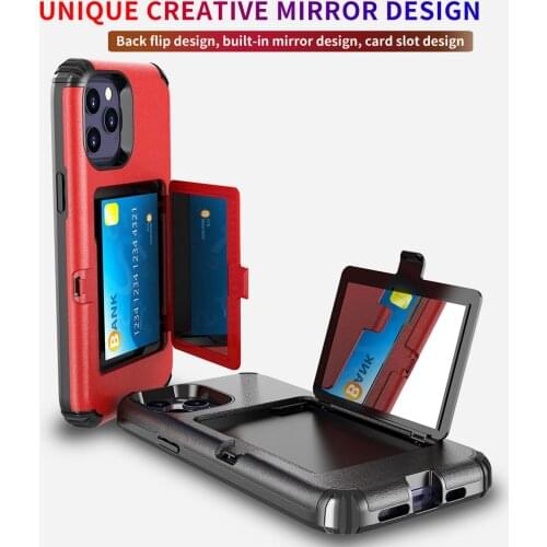 Shockproof Armor case For iphone 12 pro max case card holder mirror kickstand case for iphone 12 mini case 11 pro max full cover