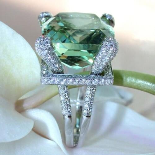 Rose Flower Green Zircon Ring High End Atmosphere Women Fashion Birthday Gift Factory Wholesale