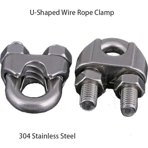 Assembly DIN741 304 Stainless Steel Clip U-Shaped Wire Rope Clamp 2PCS