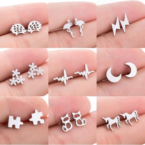 Jisensp Vintage Black Stainless Steel Earrings Jewelry for Women Cute Black Geometric Earing Animal Stud Earrings Girls Gift