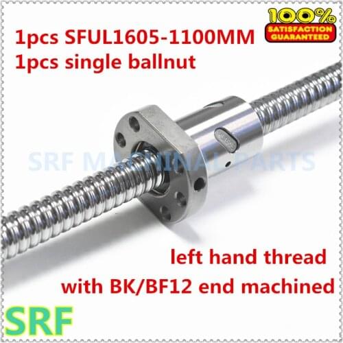 1pcs Rolled ballscrew SFU1605 left hander Rotation Ball screw L=1100mm C7 with Ball nut for CNC parts