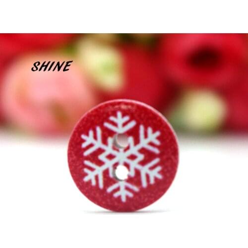 SHINE 50PCs Wooden Sewing Buttons Scrapbooking Round 2 Holes Snowflake Painting 15mm Costura Botones Decorate bottoni botoes