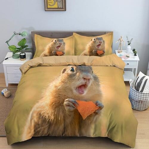 Cute Animal Print Bedding Set Squirrel Pattern Soft Duvet Cover Single Double King Queen Size Comforter/Quilt Cover Bedclothes