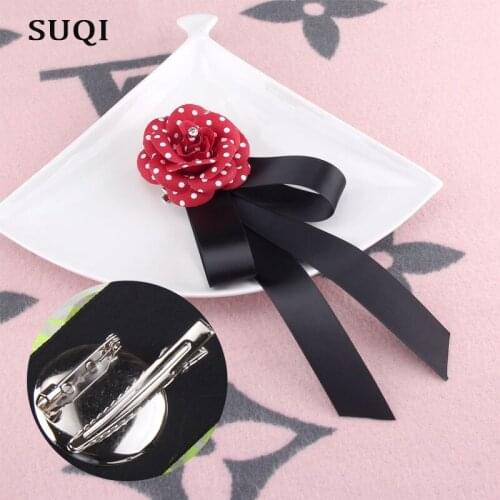 SUQI new Vintage Women checked white spots Fabric Camellia Bow Brooches Costume Collar hair Accessories banquet bag ornament