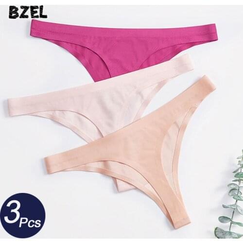 BZEL 3Pcs/lot Sexy Womens Silk Sport Panties Set Underwear Seamless Thongs Low Waist Female Fashion G-String Summer Lady Bikini