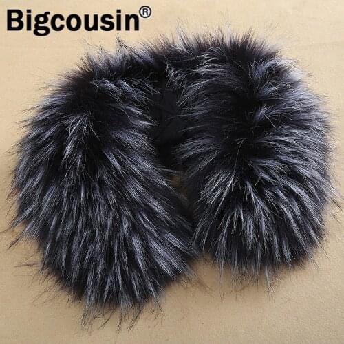 2021 100% High Quality Luxury Fur Collar Faux Raccoon Fur 55cm Fluffy Scarf Male Female Kids Fur Collar Wraps DIY Decor Scarves