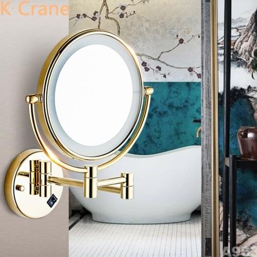 Modern LED Bathroom Mirror Wall Mount Rose Gold Cosmetic Mirrors 3X Magnify USB Charge Round Espejo Makeup Shaving Miroirs Fold