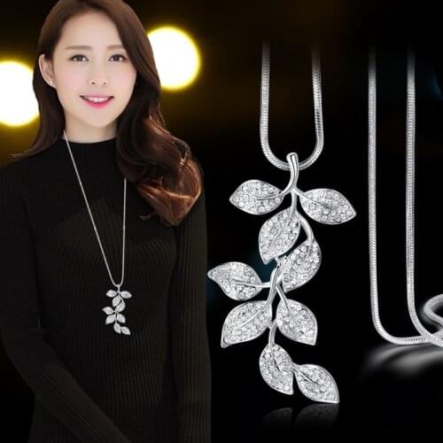 Leaf Leaves Pendants Fashion Necklaces Crystal Jewelry Necklace Pendant Long Sweater Twist Chain Necklace for Women