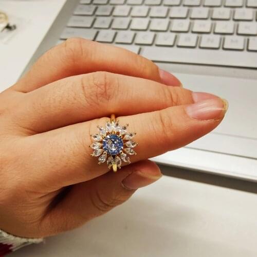 Cubic Zirconia Flower Adjustable Rings For Women Crystal Lotus Petal Gold Open Ring Aesthetic Wedding Jewelry Gift Bijoux Femme