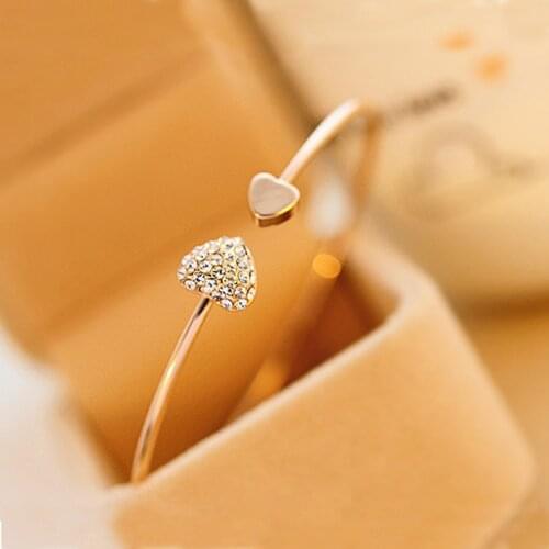 ZYZQ Daily Accessories Bangle For Women Romantic Double Heart Shaped Design With Micro Paved Present Jewelry Bangle Hot Selling