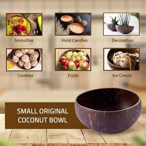 1Set Natural Coconut Shell Bowl Spoon Set Creative Coconut Bowls Fruit Salad Bowl Noodle Wooden Bowl Tableware