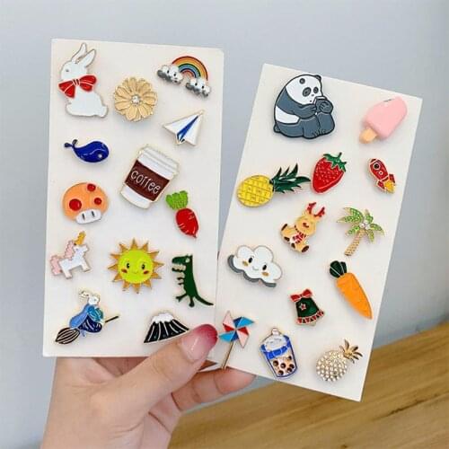 3 Pcs/Set Cute Rabbit Dinosaur Pineapple Chick Plane Sun Windmill Alloy Brooch Lapel Bag Unisex Student Children Brooch