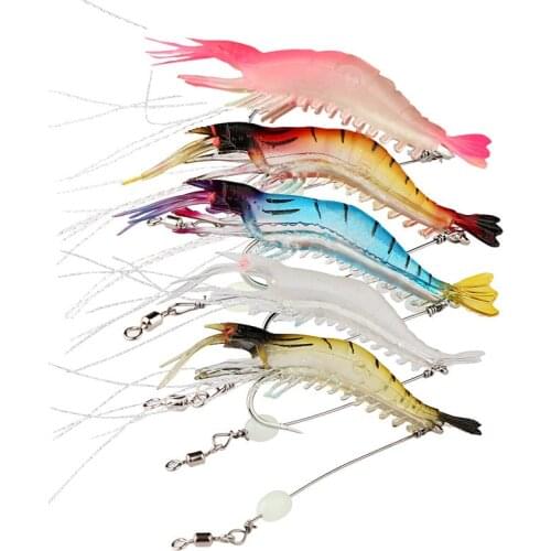 5pcs/Lot Luminous Shrimp Lure Soft Lure Artificial Silicone Bait with Hooks Swivels Lures Set Anzois Sabiki Rigs Fishing Tackle