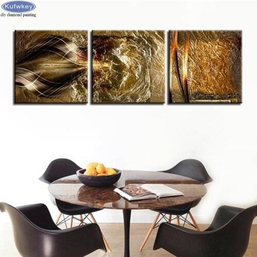 5d Full square/round Diy Diamond Painting Cross Stitch Kit 3 Pieces Abstract Golden Exquisite Pattern Embroidery Mosaic picture