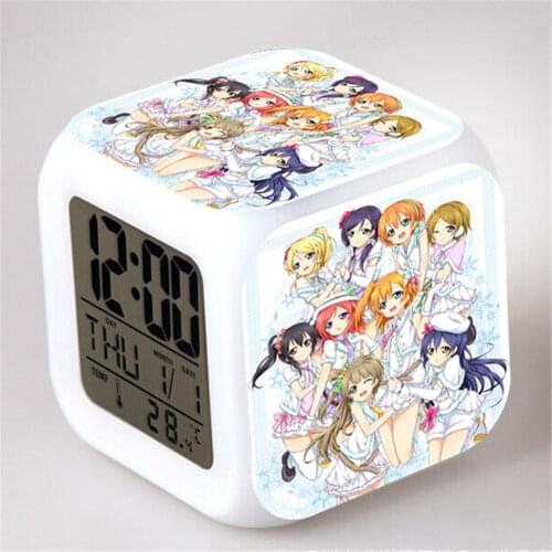 Anime Love Live! School Idol Project Action Figures Saat Digital Alarm Clock With 7 Changing Colors Despertador Collectible Toys