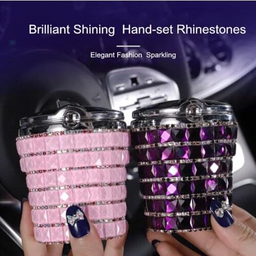 Diamond-mounted car ashtray with led light luminous multi-functional vehicle interior decoration car supplies