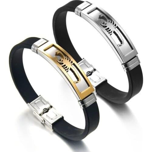 Women Silicone Black Resin Bracelets Individuality Stainless Steel Scorpion Bracelet for Men Male Accessories Jewelry Bangle