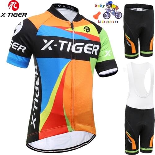 X-TIGER Kids Bicycle Clothes Summer Breathable Cycling Jersey sets Children Short Sleeve Shirt Jersey Gel Pad Bib Shorts