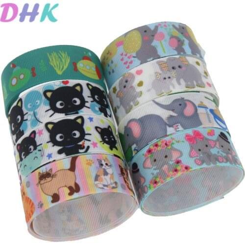 DHK 50yards submarine elephant cat Printed Grosgrain Ribbon Accessory Hairbow Headwear Decoration DIY Wholesale OEM S1226