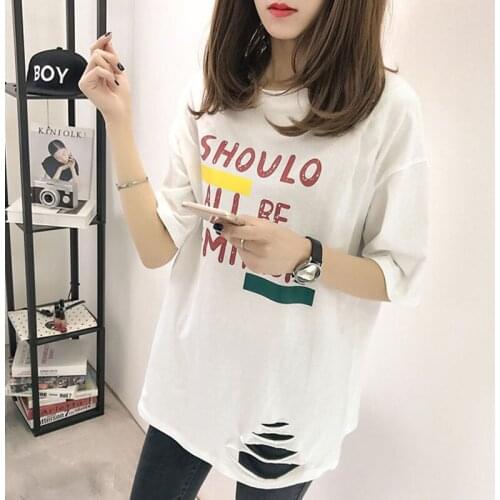 T-shirt 3D digital printing new summer large size womens fat MM trend hole loose loose thin long-sleeved T-shirt
