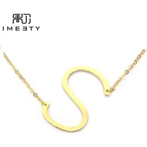 IMEETY personalised letter jewelry handmade initial nameplate necklace big initial letter pendant necklace for her