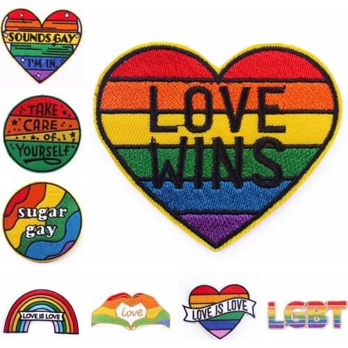 LGBT Iron On Embroidered Patches On Clothes Stickers Pride Gay Stripe Clothing Thermoadhesive Patches Rainbow Badges On Backpack