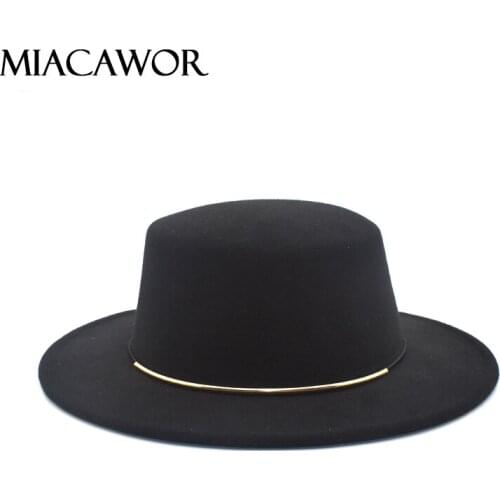 MIACAWOR Winter Autumn Womens Faux Wool Fedora Hat Top Hat Jazz Hat Round Brim Top Hat P3