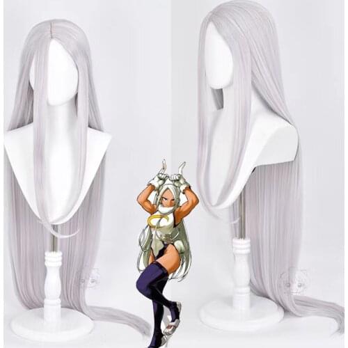 Miruko Cosplay My Hero Academia Cosplay Women Long Straight Silver Wig Cosplay Anime Cosplay Wigs Heat Resistant Synthetic Wigs
