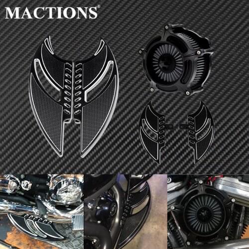 Motorcycle F+R Driver Passenger Floorboards Foot Pegs Ail Filter Cleaner Set For Harley Touring M8 17-19 Road King Street Glide