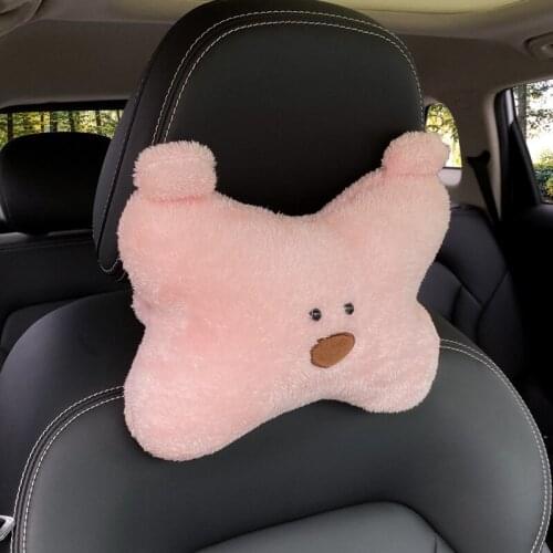 Cartoon Plush Car Neck Pillow Car Interior Accessories Cotton Breathable Soft Comfortable Lumbar Cushion Universal Car Seat