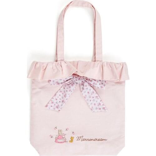 Cartoon Marron Cream Rabbit Pink Bow-knot Floral Shoulder Bags Women Tote Handbag Eco Reusable Shopping Bag
