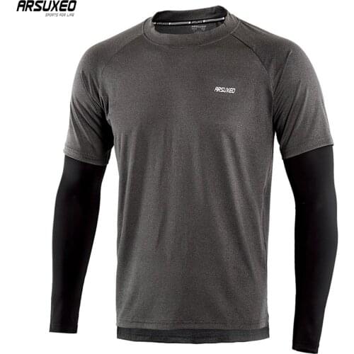 3 Color Mens Sport Quick Dry Fit Running Shirt Long Sleeve T Shirt with Compression Elastic Arm Sleeve Thin Gym Sports Jersey