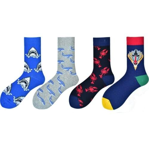 Men Sock Korea Cartoon Whale Lobster Flaky Cloud Happy Harajuku Street Funny Skate Hip Hop Fashion Casual Soft Dress Cotton Sock