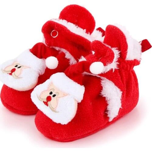0-18M Newborn Baby Girl Shoes Winter Warm Baby Shoes Cotton Soft Sole Christmas Indoor Shoes For Baby First Walkers
