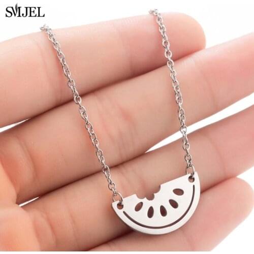 SMJEL Geometric Half Watermelon Necklaces & Pendants Fashion Summer Jewelry Stainless Steel Gold Chain Maxi Colar Choker