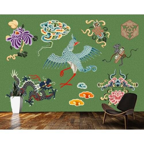 Papel de parede Colorful Chinese art decorations wallpaper mural,living room tv wall bedroom wall paper home decor