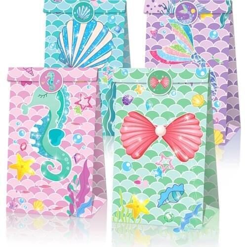 Mermaid Party Gift Candy Bag Seahorse Starfish Shell Goldfish Ocean Creatures Under the Sea Party Girl One 1st Birthday Decor
