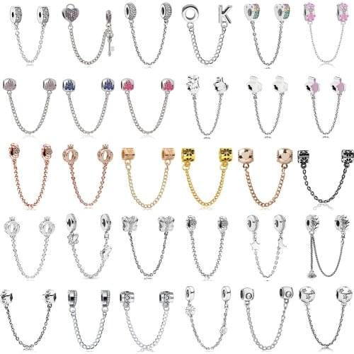 2021 Silver Plated Pendant Safety Chain Stopper Bead Charms Jewelry Bracelet & Bangle for Women Gift