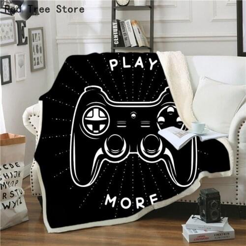 Luxury Black Game Console Sherpa Blanket Kids Bedspread Velvet Plush Cover Camping Vacation Aircraft Gamepad Gamer Gaming Gift