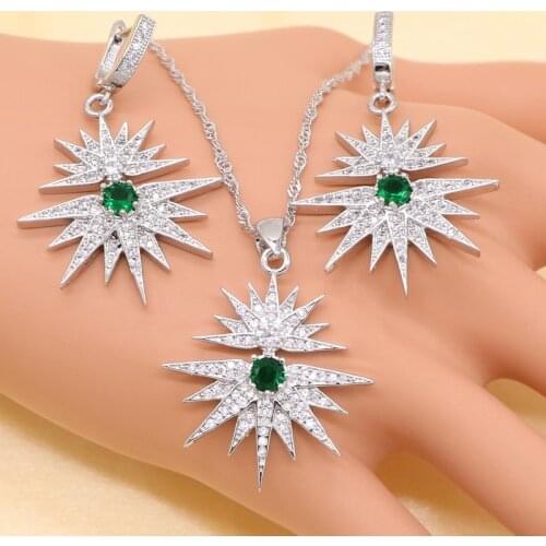 Silver colorcolor Jewelry Sets For Women Green Semi-precious Earrings Necklace Pendant Bridal Wedding Jewelry